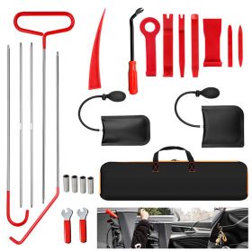 Stainless steel long distance hook tool Automotive emergency door opening tool set Oval handle Red warping piece set wedge air bag wrench combination