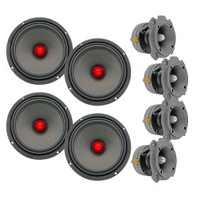 5 Core PA DJ Subwoofer Combo Pack 4 Midrange Speakers 250RMS 4 Premium Bullet Tweeters w 200W RMS Replacement Speakers- MR6.5-4oHMX4PCS+TW-180X4PCS