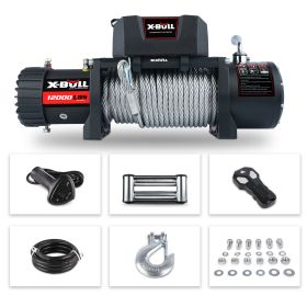 X-BULL Electric Winch 12000 LBS Steel Cable Wireless Remote Off-Road 4WD