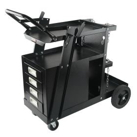 VEVOR Welding Cart, 2-Tier 4 Drawers Welder Cart with 265 LBS Weight Capacity, 360° Swivel Wheels, Tank Storage Safety Chains