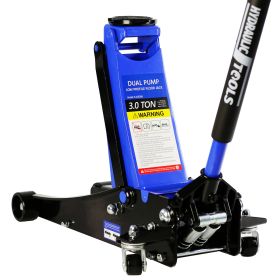 3t Low Profile Jack, Blue and Black, Ultra Low Floor Jack with Dual Pistons Quick Lift Pump, Car Jack Hydraulic AutoLifts for Home Garage, Truck Jack