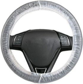 Pack of 500 Disposable Steering Wheel Covers 5 x 20; Thickness 0.8 mil. Clear Dustproof Universal Plastic Wheel Protector 5x20 with Elastic Trims for