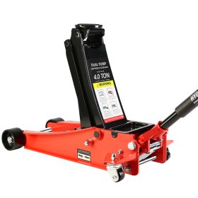 Floor Jack, 4 Ton Low Profile Floor Jack, Heavy-Duty Steel Racing Floor Jack with dual Piston Quick Lift Pump, Floor Jack Lifting Range 4"-21"