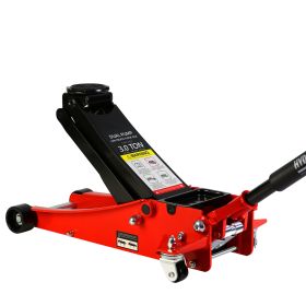 3t Low Profile Jack, Red and Black, Ultra Low Floor Jack with Dual Pistons Quick Lift Pump, Car Jack Hydraulic AutoLifts for Home Garage