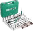 121pcs 1/2" 1/4" 3/8" Socket and Drive Tool Set Mechanics Tools Kit Ratchet Wrench Sockets Set Metric Drive Socket Set, 1/2" 1/4" 3/8" Drive Sizes wit