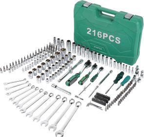 121pcs 1/2" 1/4" 3/8" Socket and Drive Tool Set Mechanics Tools Kit Ratchet Wrench Sockets Set Metric Drive Socket Set, 1/2" 1/4" 3/8" Drive Sizes wit (size: 216-pcs Silver)