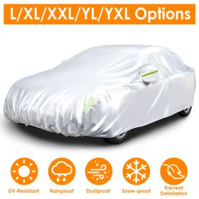 Full Coverage Car Cover Waterproof UV Protection Automotive Cover Outdoor Universal Car Cover with Reflective Strips Installation Straps Buckle (size: L)